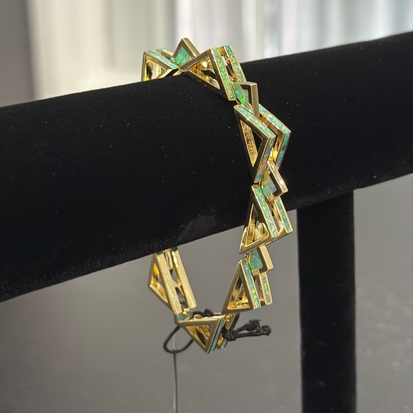 14kt Gold Plated Opal 3D Triangle Bracelet